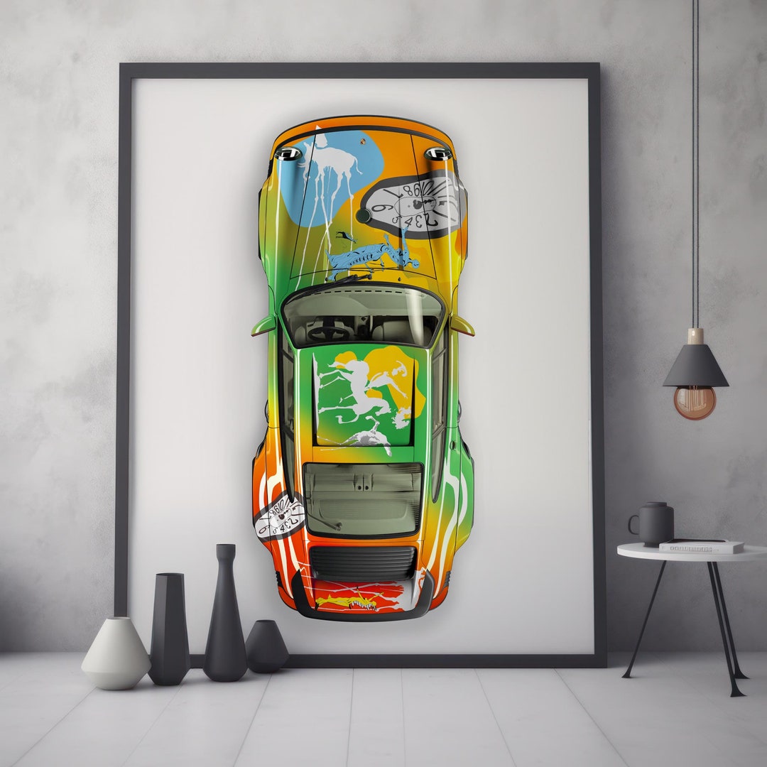 Porsche 911 Salvador Dali Inspired Poster for Car Lovers / Hand Made