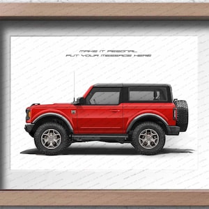 Ford Bronco 6th generation personalise poster gift for car lovers handmade artwork print, wall art, poster / gifts for him / car art
