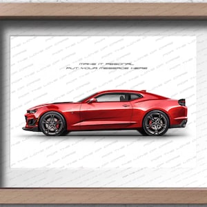 Poster personalizzabile della Chevrolet Camaro 6a generazione del 2023 per gli amanti delle auto / stampa artistica fatta a mano, regalo per lui e per gli amanti della Camaro e delle hot rod
