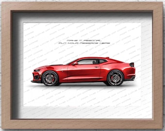 Personalisable 2023 Chevrolet Camaro 6th Gen poster for car lovers / hand made art work print gift for him and Camaro and hotrod lovers