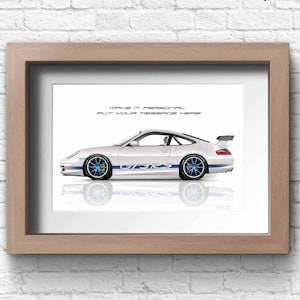 Personalised print for car lovers Porsche 911 GT3 RS 996 handmade artwork print on high quality photo paper / gifts for him / car art