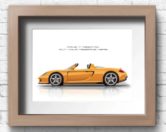 Personalized Porsche Carrera GT Print: Handmade Car Art