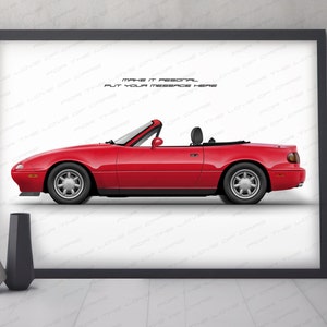 Personalisable Mazda MX 5 MK1 Miata (NA) poster, gift for car lovers, handmade digital artwork print / gift for him