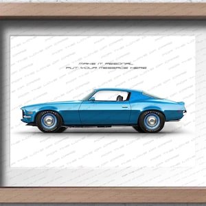 Poster personalizzabile della Chevrolet Camaro del 1970 per gli amanti delle auto / stampa artistica fatta a mano, regalo per lui e per gli amanti della Camaro e delle hot rod