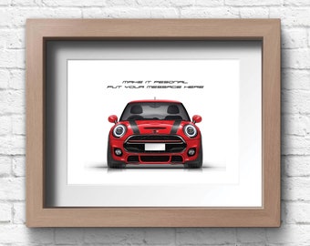 Personalised Mini Cooper S (f56) JCW Print, handmade artwork print on high quality photo paper / gifts for him / car art sketch.
