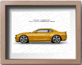 Personalisable 2010 Chevrolet Camaro 5th Gen poster for car lovers / hand made art work print gift for him and Camaro and hotrod lovers