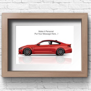 May include: A framed print of a red sports car with the text "Make it Personal Put Your Message Here..." above the car.