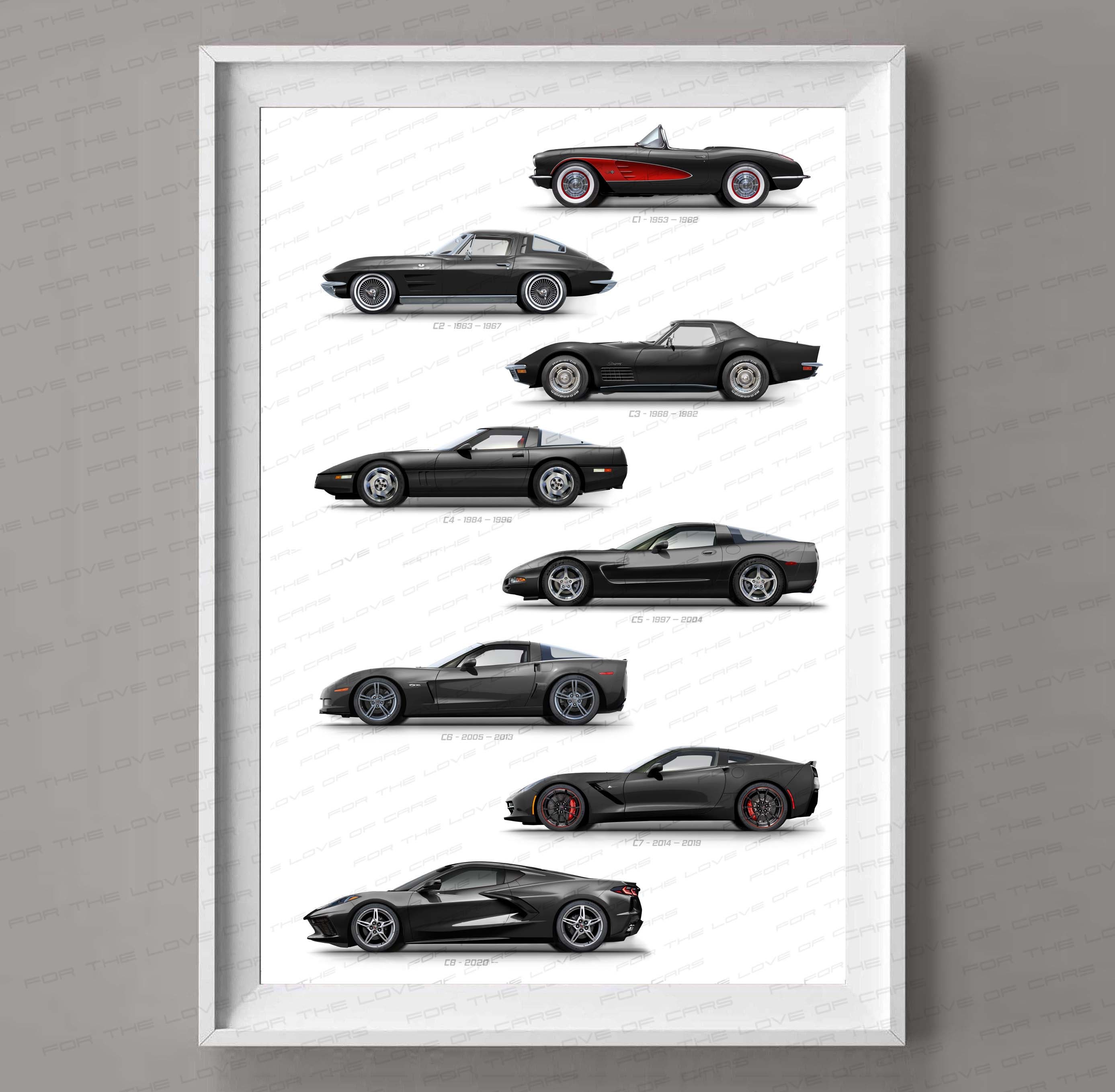 Chevy Corvette Generations Poster (side Profile) (landscape) Print