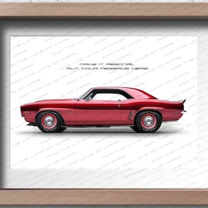 Poster personalizzabile della Chevrolet Camaro del 1969 per gli amanti delle auto / stampa artistica fatta a mano, regalo per lui e per gli amanti della Camaro e delle hot rod