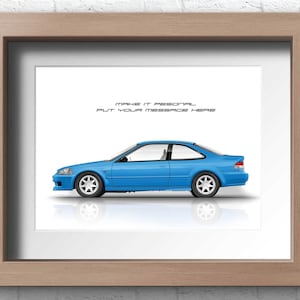 Personalisable Honda Civic ek Coupe poster, Gift for car lovers, handmade digital artwork print on high quality photo paper / gifts for him.