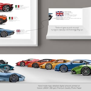 Ferrari, Lamborghini, McLaren, Porsche, Mercedes inspired gift for car lovers handmade digital artwork print poster / gifts for him, car art bild 2