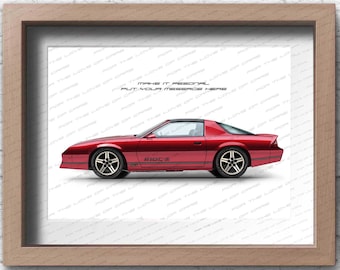 Personalisable 1992 Chevrolet Camaro 3rd Gen poster for car lovers / hand made art work print gift for him and Camaro and hotrod lovers