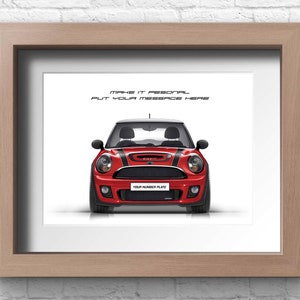 Personalised Mini Cooper (R56) JCW Print, handmade artwork print on high quality photo paper / gifts for him / car art sketch.