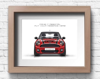 Personalised Mini Cooper (R56) JCW Print, handmade artwork print on high quality photo paper / gifts for him / car art sketch.