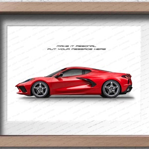 Chevrolet Corvette C8 personalise poster for car lovers / hand made art work print gift for him and Corvette lovers