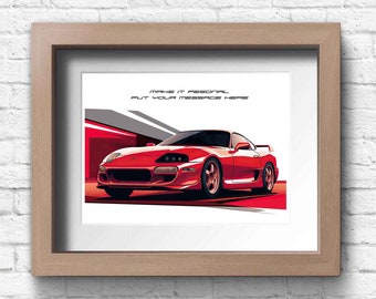 Toyota Supra A80 (fourth generation), handmade personalisable artwork print  / gifts for him / car art sketch.