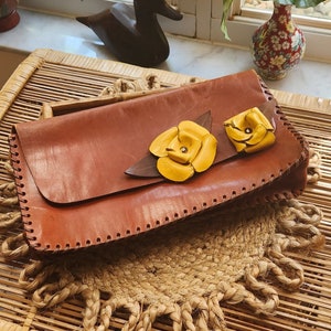 Bolso de mano de cuero estilo boho vintage, bolso rockabilly, bolso de mano