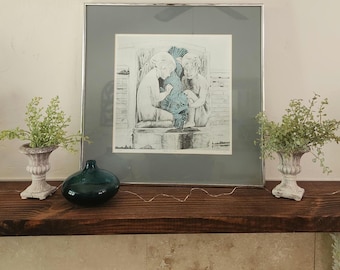 Vintage Framed Coastal Wall Art, Children at Fish Fountain