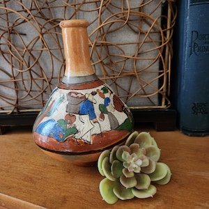 Vintage Chippy MEXICO Burnished Folk Art Pottery Water Jug, Folk Art Vase