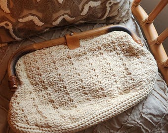 Vintage Hong Kong Macrame Clutch, Bamboo Frame, Handbag