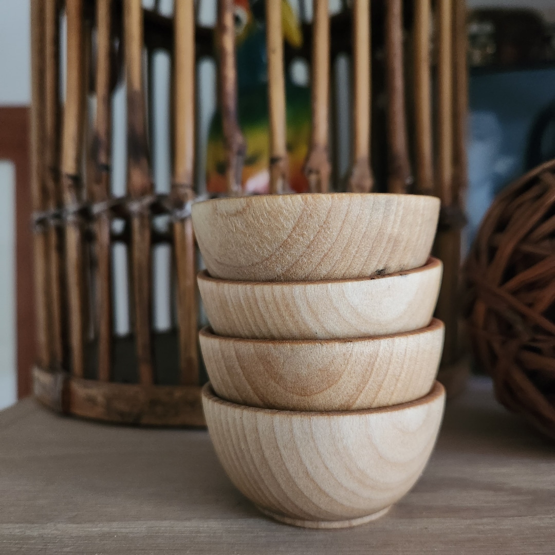 Vintage Tiny Wooden Condiment Bowls Snacking Dip Salt Etsy