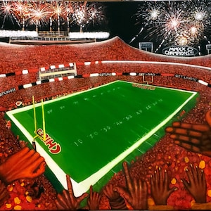 Kansas City Chiefs Champions Arrowhead Stadium celebrating 2020 victory win - 24x18 acrylics on canvas - Original Artwork