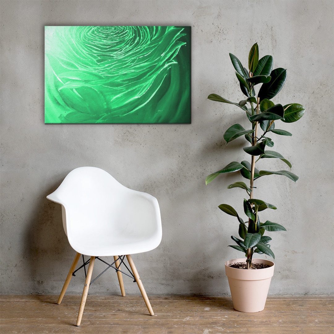 Large Wall Art Pastel Green Rose Painting With a Soft Glow From the Sun Canvas Print Etsy