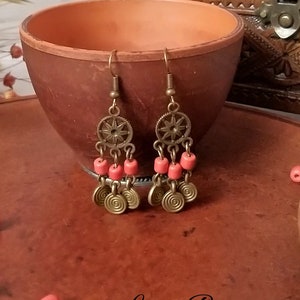 Vintage Earrings with Antique Bronze Inserts Red Ceramic Earrings by Ukrainian Craftsmen Long Dangle Earrings Ukrainian Ethnic Jewelry Boho