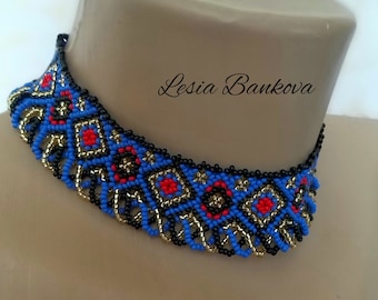 Reconstruction of ancient folk Ukrainian necklace from Bukovyna Beaded necklace sylyanka Ukrainian traditional seed bead necklace Gerdan