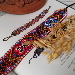Ukrainian necklace Gerdan Ribbon made of beads with an ornament from Transcarpathia Neck Stripe with a pattern Necklace Gerdan Boho Silyanka