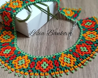 Reconstruction of ancient folk Ukrainian necklace from Bukovyna Beaded necklace sylyanka Ukrainian traditional seed bead necklace Gerdan