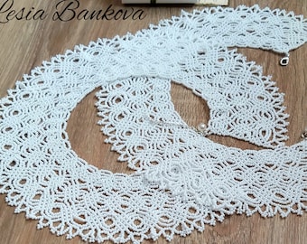 Handmade White Beaded Necklace: Czech Glass Beads