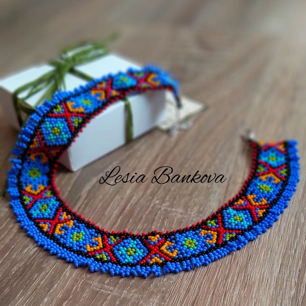 Reconstruction of ancient folk Ukrainian necklace from Bukovyna Beaded necklace sylyanka Ukrainian traditional seed bead necklace Gerdan