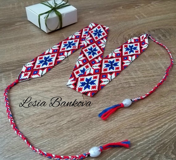 Handmade Beaded Waist Belt: Czech Glass Beads, Blue & Red - Etsy