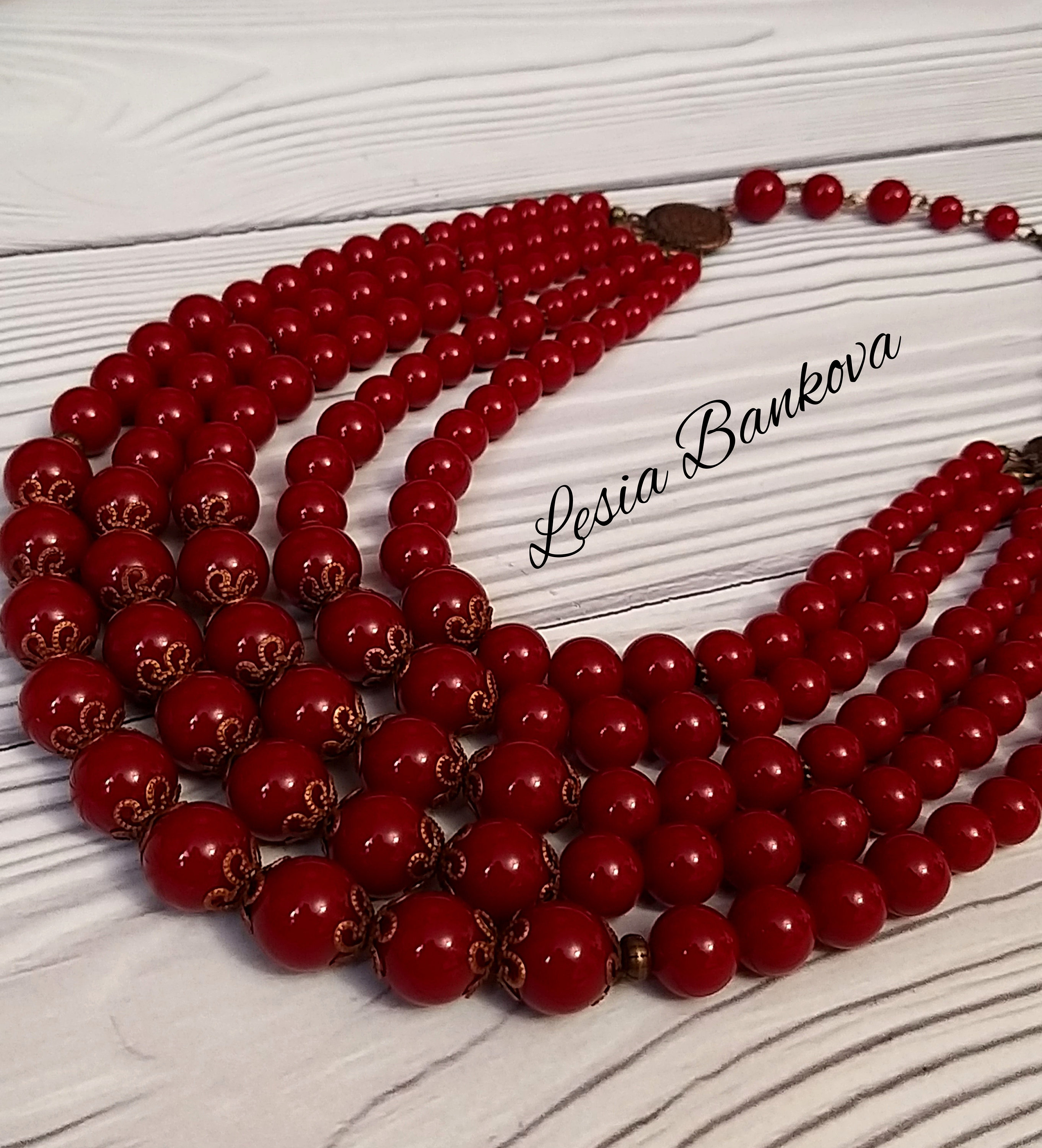 Red Traditional Ukrainian Bead Necklace Ukrainian Gherdan Folk Etsy