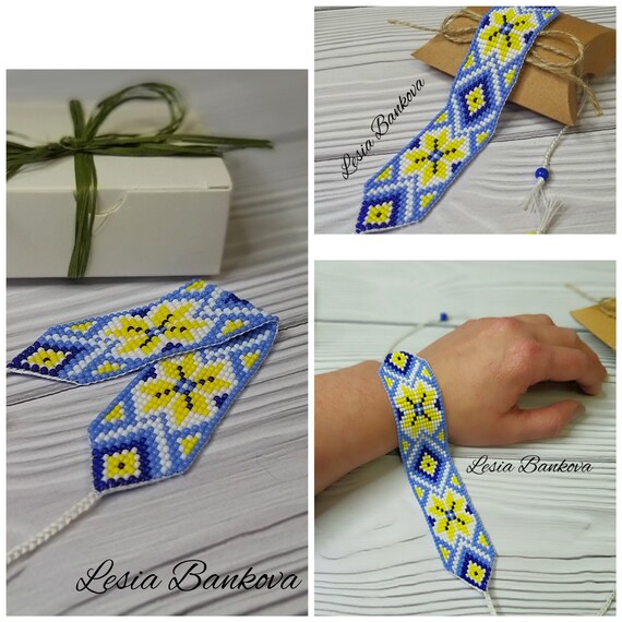 Blue and Yellow Bracelet Handmade Beaded Bracelet. Bracelet Etsy