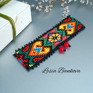 handmade beaded bracelet Colorful bracelet for her bracelet with ornament Cuff Ukrainian bracelet
