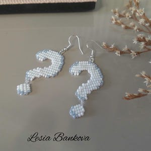 handmade beaded earrings. question mark earrings. White earrings. Designer earrings. Original earrings.punctuation marks