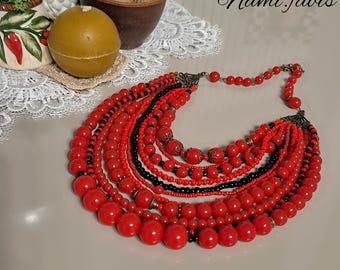 Rote Perlen Halskette, Ukrainischen Folklore Stil, Handgemachter Schmuck
