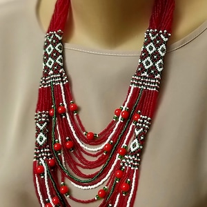 Red Traditional Ukrainian beaded necklace Ukrainian gerdan Folk Handmade Glass seed Beads Beaded Gerdan Black Multicolor Gift for her mom