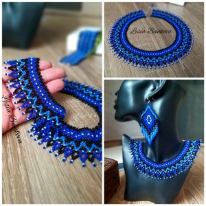Reconstruction of an ancient Ukrainian folk necklace from Bukovyna. Blue necklace. Handmade beaded necklace