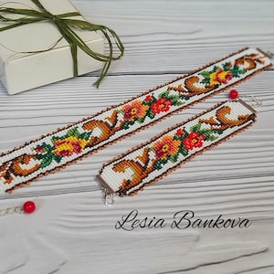 Jewelry Set Necklace and Bracelet Beaded Necklace Beaded Bracelet Boho Jewelry Embroidery Necklace White Necklace necklac with flowers