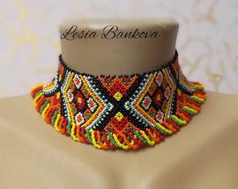 Ukrainian Folk Necklace: Beaded Gerdan Sylyanka, Czech Glass Beads