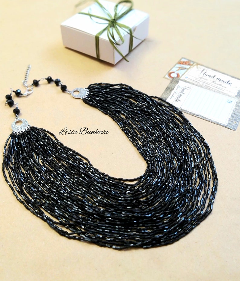 black beaded necklace Multi-row handmade necklace