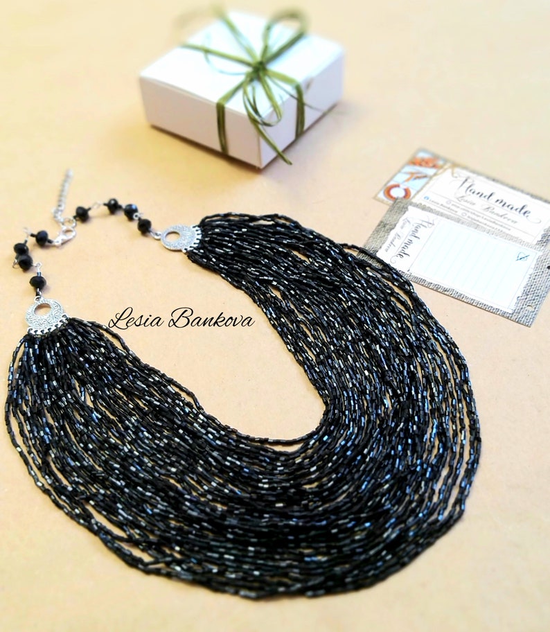 black beaded necklace Multi-row handmade necklace