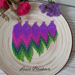 Lila Perlen Fransen Ohrringe: Handgemachte Boho Glasperlen Ohrhänger