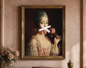 Altered Art Woman Portrait, Antique Oil Painting, Pink Boho Decor (Digital Art)