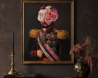 Flower Head Portrait Painting, Surreal Collage Art (Digital Download)