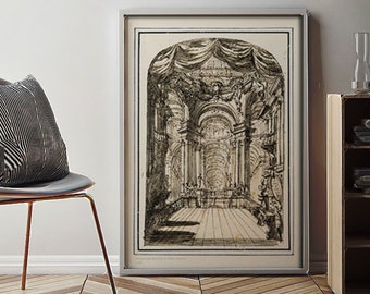 Vintage Architectural Drawing Gallery Wall Print, Palace Interior, Architectural Poster, Printable Artwork, Digital Art, Downloadable Art