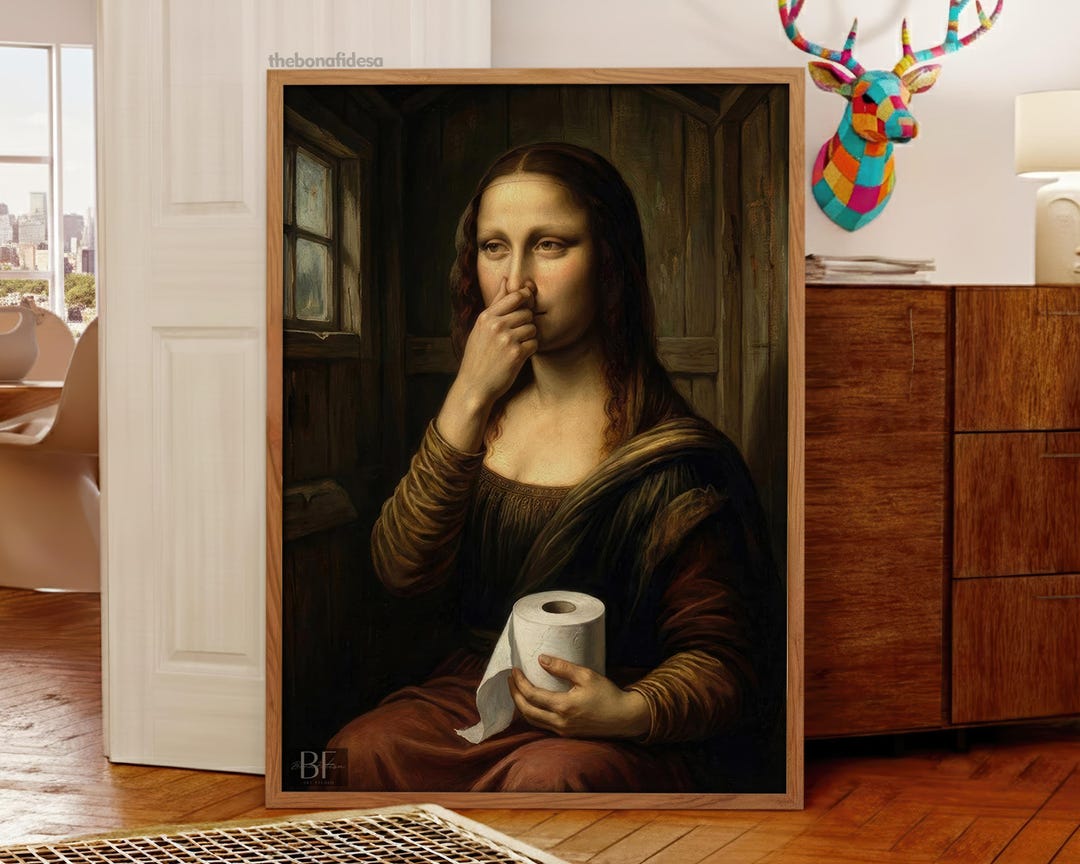 Funny Mona Lisa Bathroom Wall Art Printable, Vintage Decor, Parody Art ...